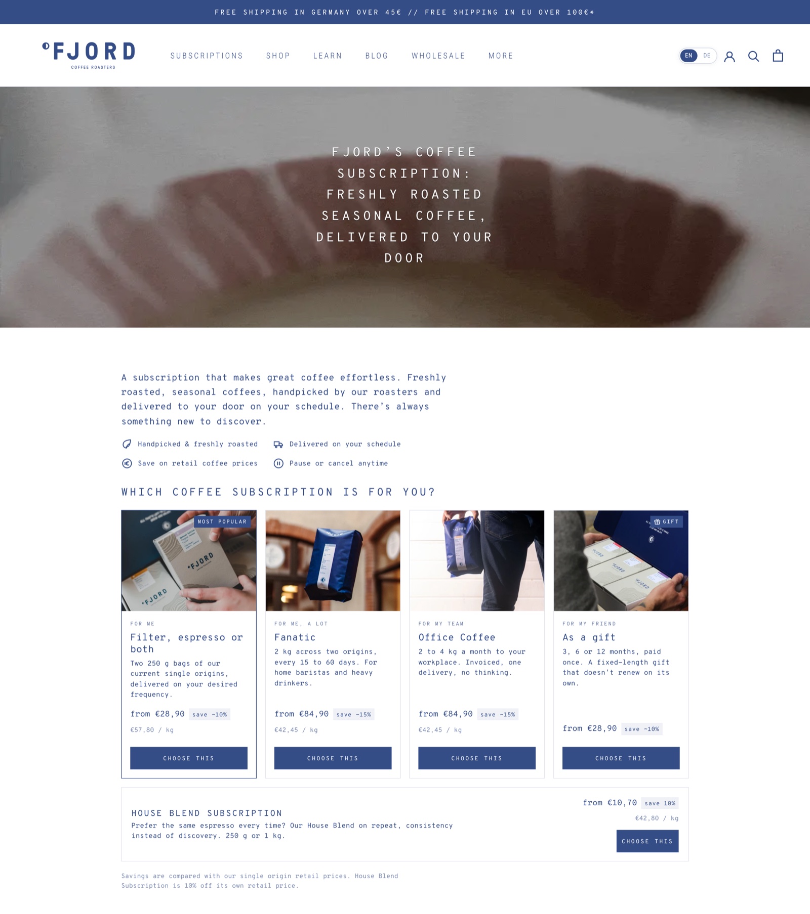 Restructured subscription page - desktop