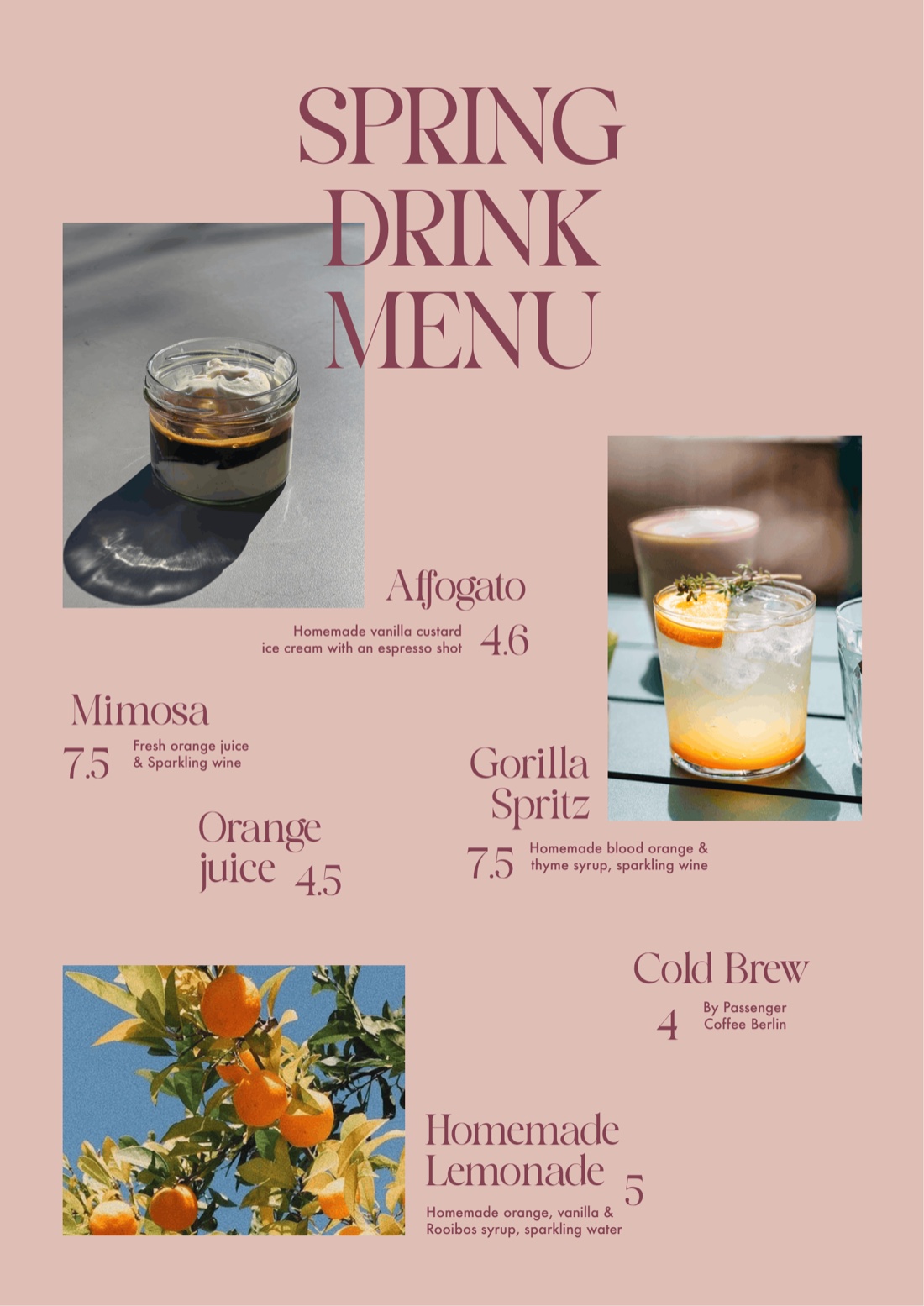 Spring drink menu design