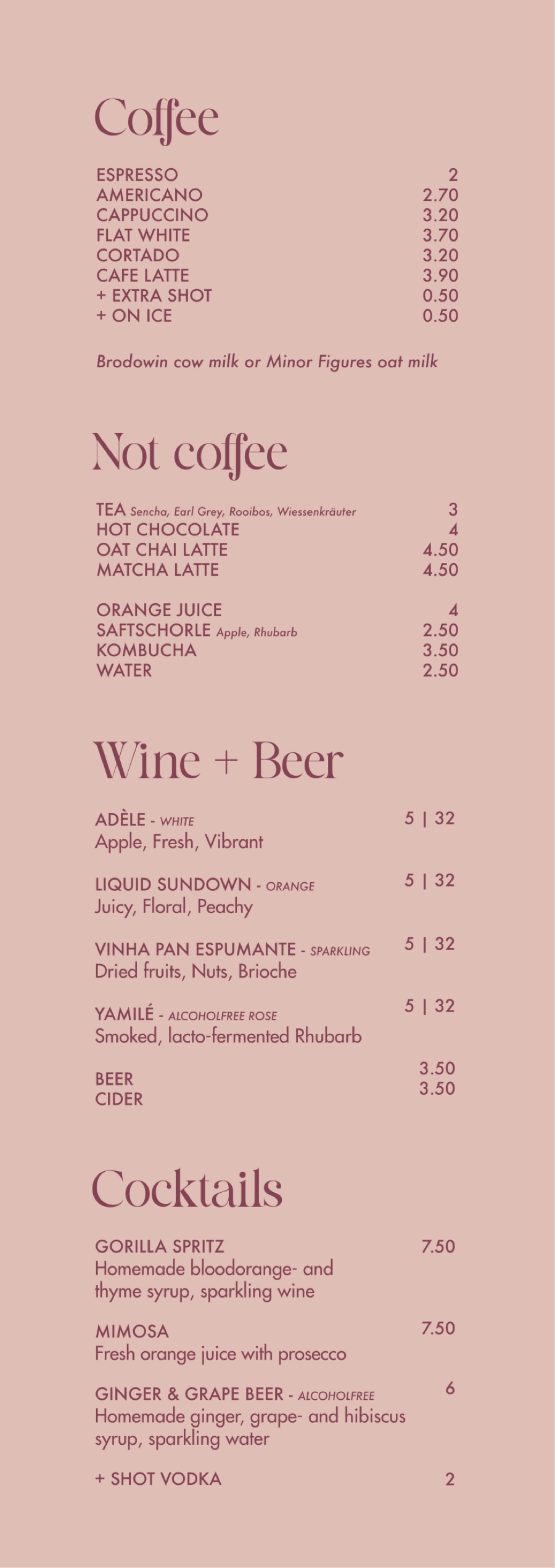 Drinks menu design